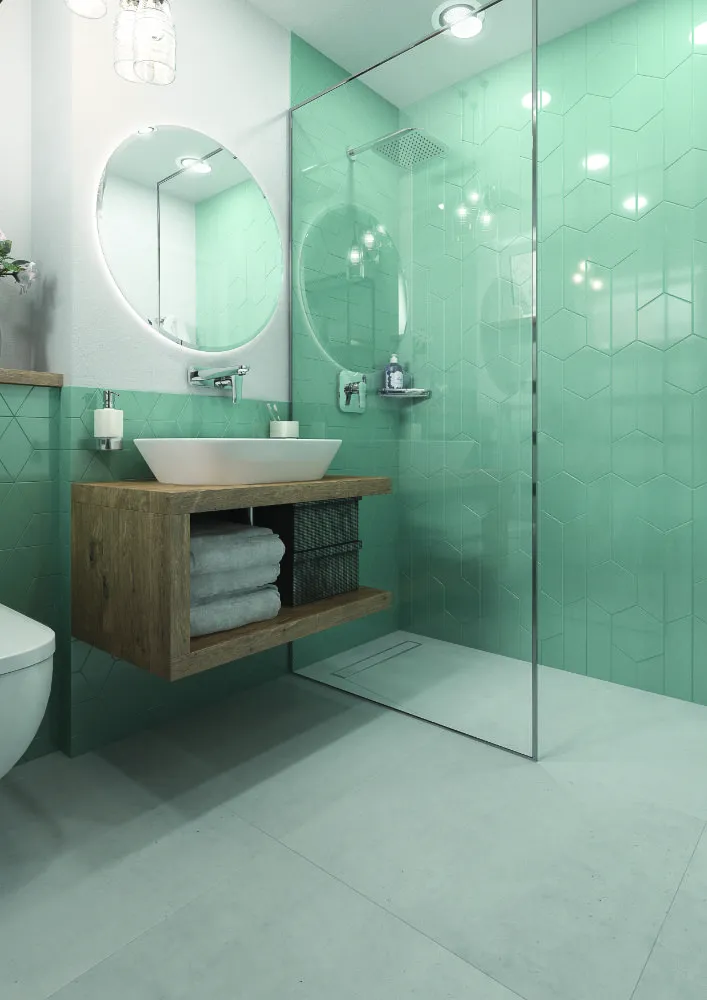 Biel i zieleń do małej łazienki