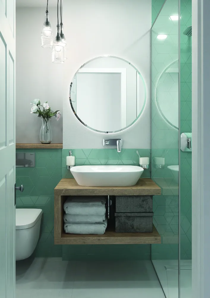 Biel i zieleń do małej łazienki
