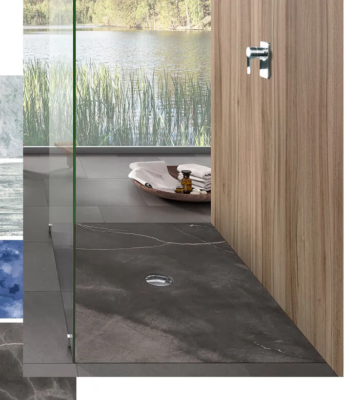 strefa prysznicowa z ciemnym brodzikiem