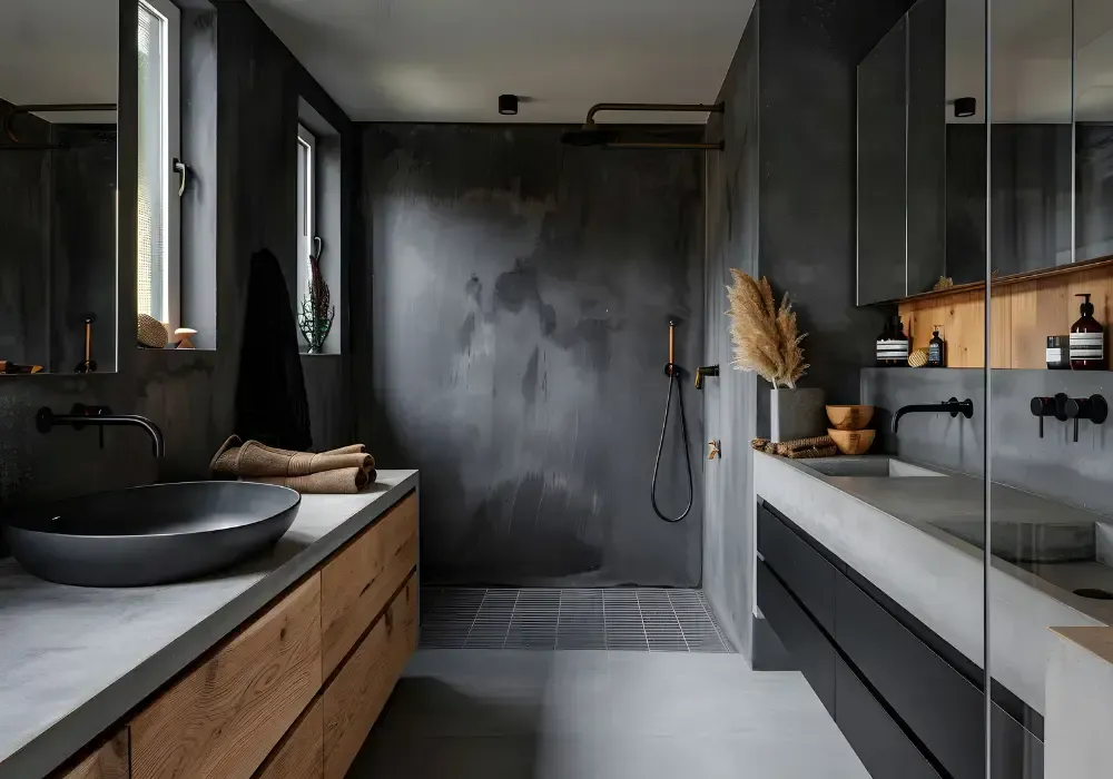 nowoczesny styl w ciemnej łazience