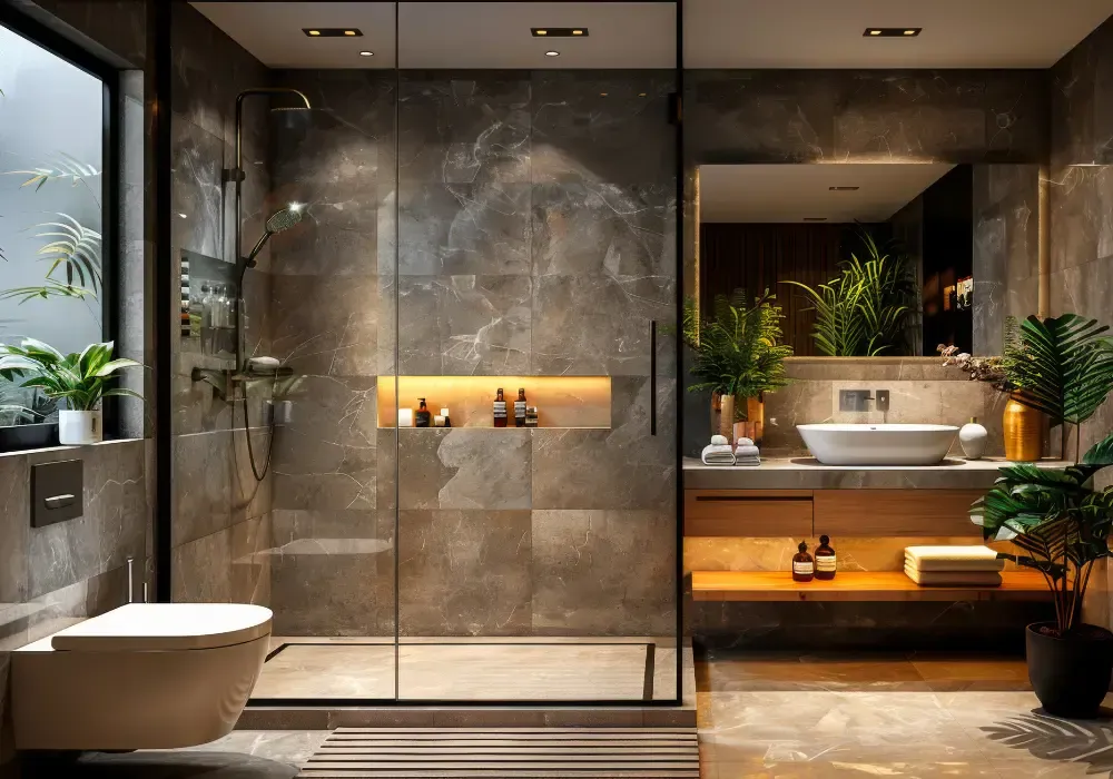 łazienka ocieplona drewnem