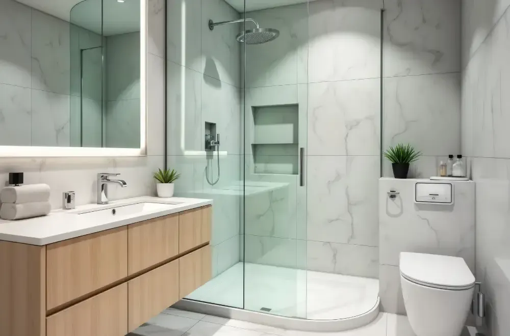 łazienka z jasnymi płytkami