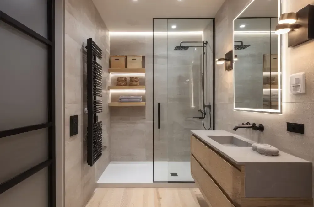 łazienka w kolorach szarości