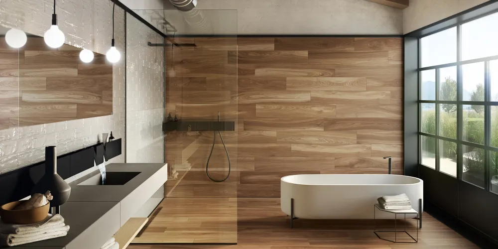 Drewno w wykończeniu łazienki
