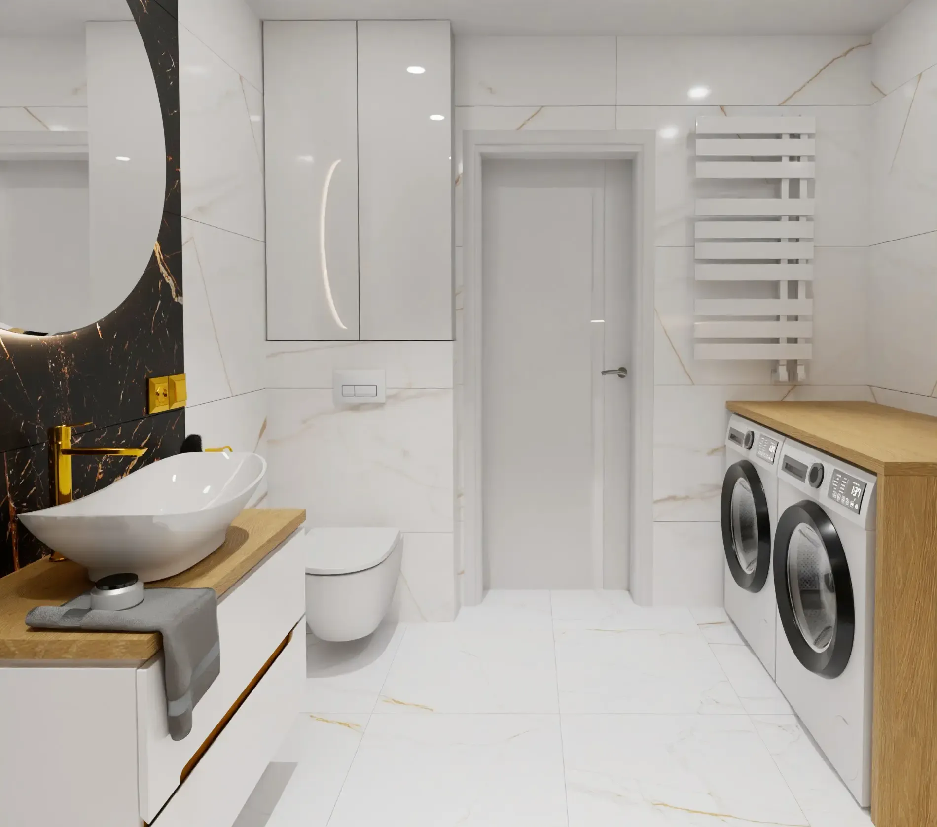 biało-czarna nowoczesna łazienka