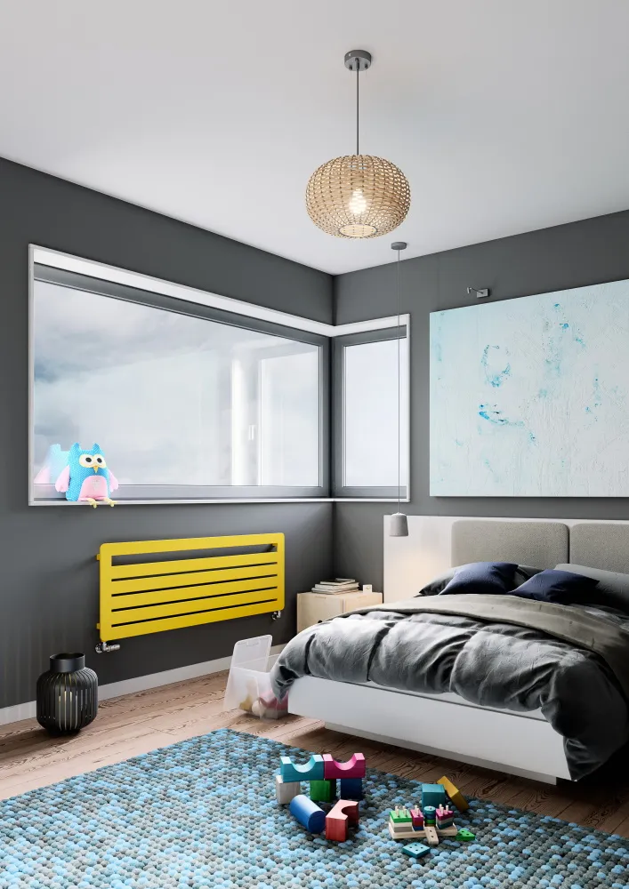 żółty grzejnik do sypialni