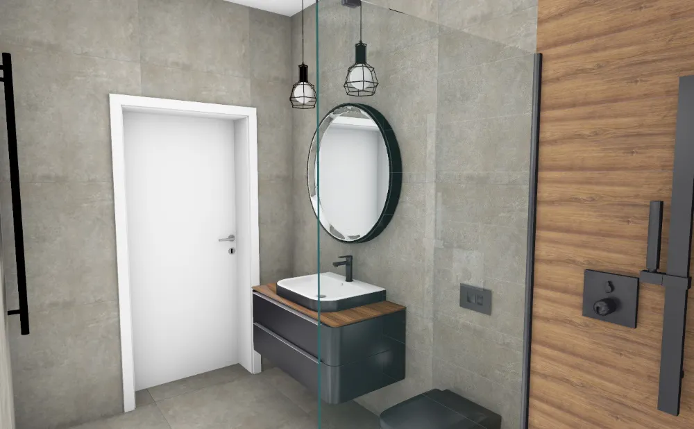 łazienka w szarości i czerni