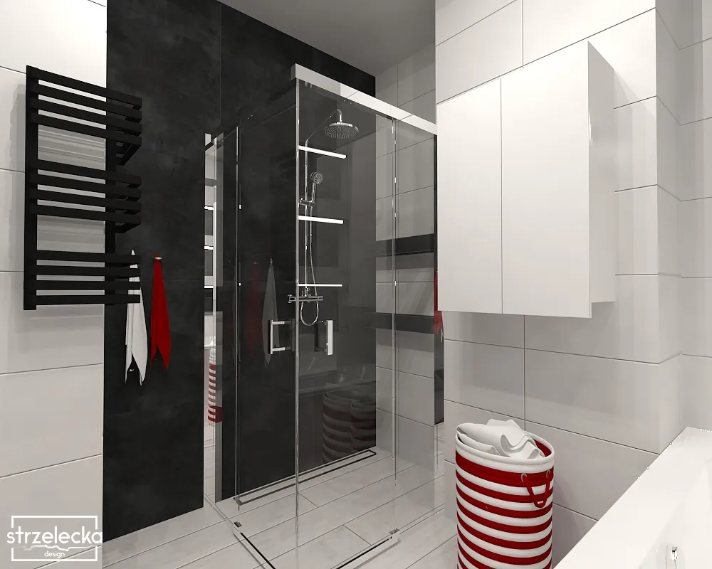 Ożywiająca czerwień w nowoczesnej łazience