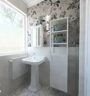 Rustykalna łazienka w kwiatach