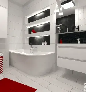 Ożywiająca czerwień w nowoczesnej łazience