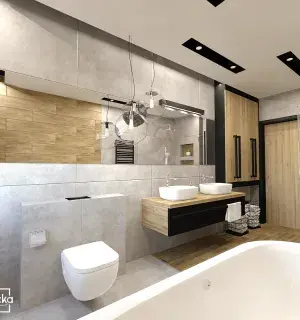 aranżacja podłużnej łazienki