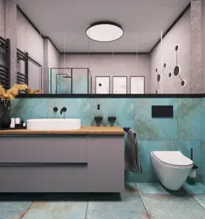 fioletowo-zielona łazienka