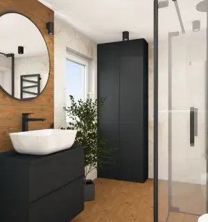 Industrialna łazienka z czarnymi akcentami