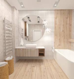 Niewielka łazienka w drewnie projektu Strzelecka Design.
