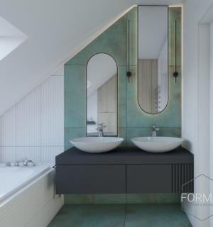 Aranżacja łazienki - połączenie drewna z zielenią