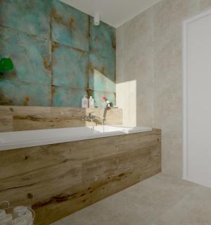 Aranżacja łazienki z wanną w drewnianej obudowie