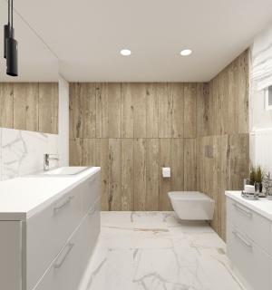 Marmur i drewno w jednej łazience