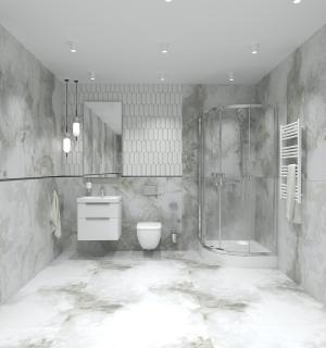Nowa odsłona glamour: mała łazienka z efektownym gresem