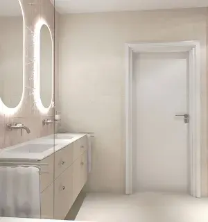 nowoczesna kobieca lazienka z rozowymi plytkami