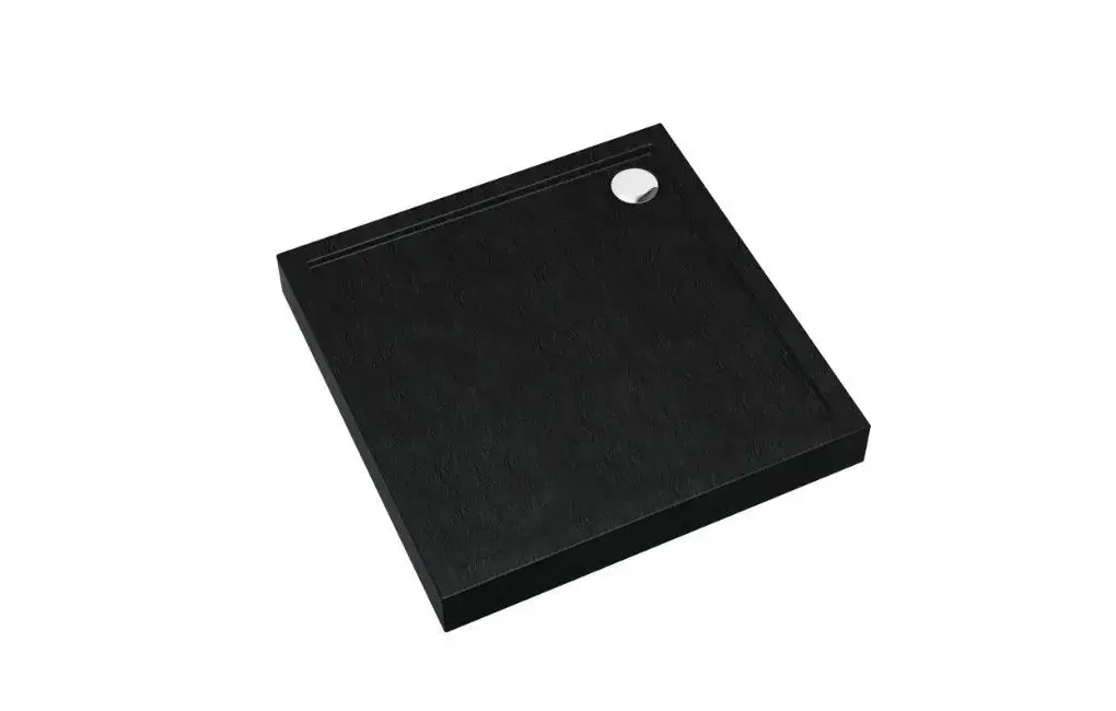 Brodzik akrylowy zintegrowany z nośnikiem Stabilsound Plus® oraz obudową akrylową przeciągniętą do podłogi Cameron Black Stone 90x90x12 cm, kwadratowy