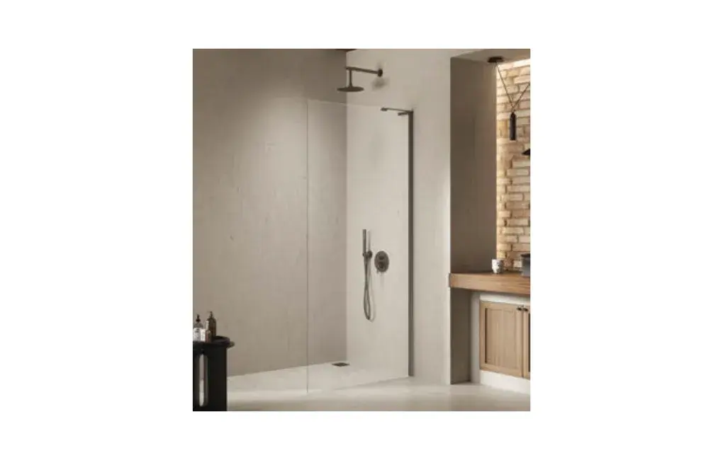 ŚCIANKA PRYSZNICOWA WALK-IN NESTA SZ.PRZEZROCZYSTE/ GUNMETAL BRUSHED WSPORNIK KĄTOWY L, 100x200 cm