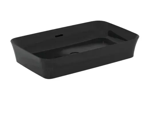 Umywalka nablatowa Ipalyss 55x38 cm bez otworu z przelewem czarny połysk
