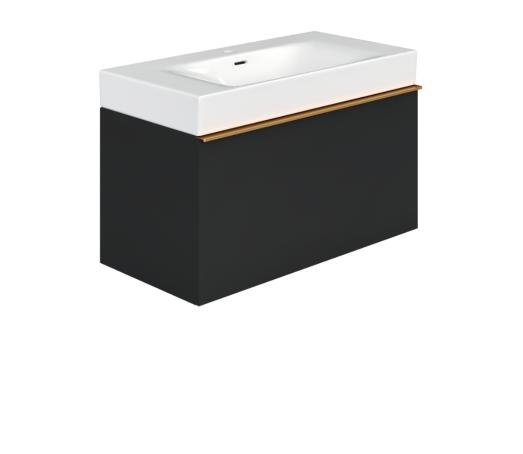 Zestaw umywalka VIGOUR white 100x50 cm P.Plus z szafką WHITE 100 cm black mat uchwyty gold połysk