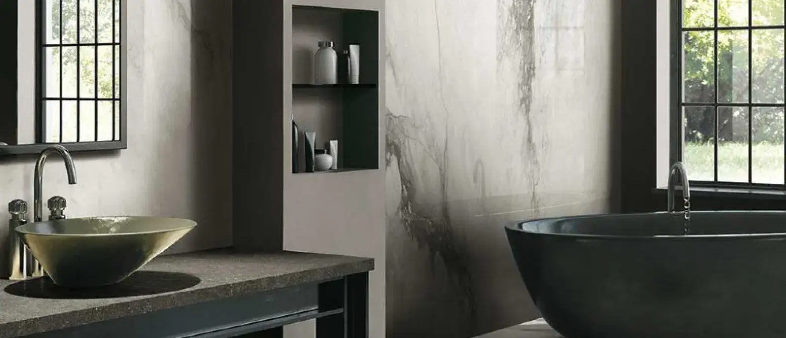 nowoczesna łazienka z wielkoformatowymi płytkami 